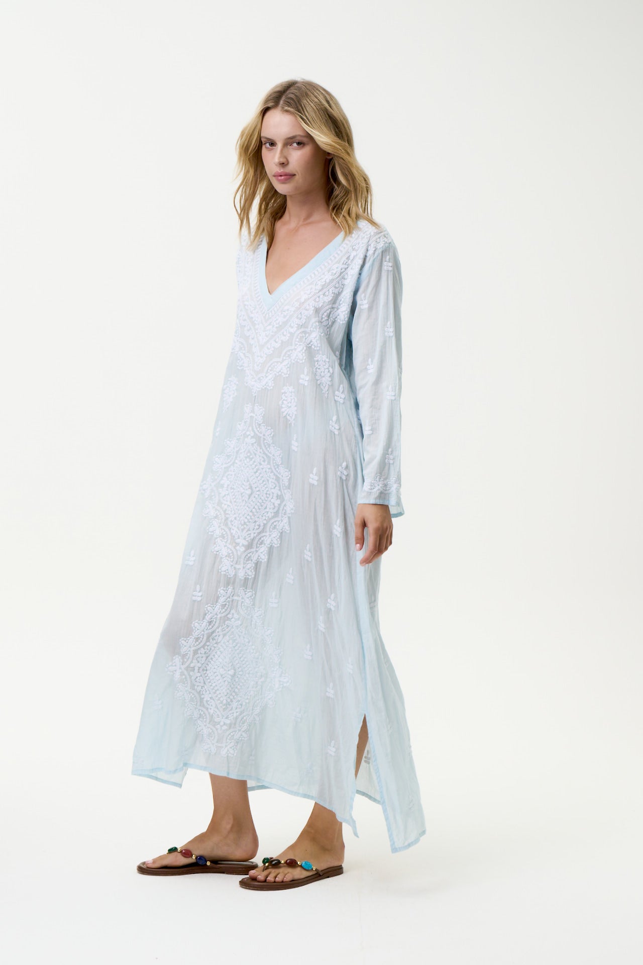 Long Goa-Embroidery-Cotton-Pale Blue/White – oneseason