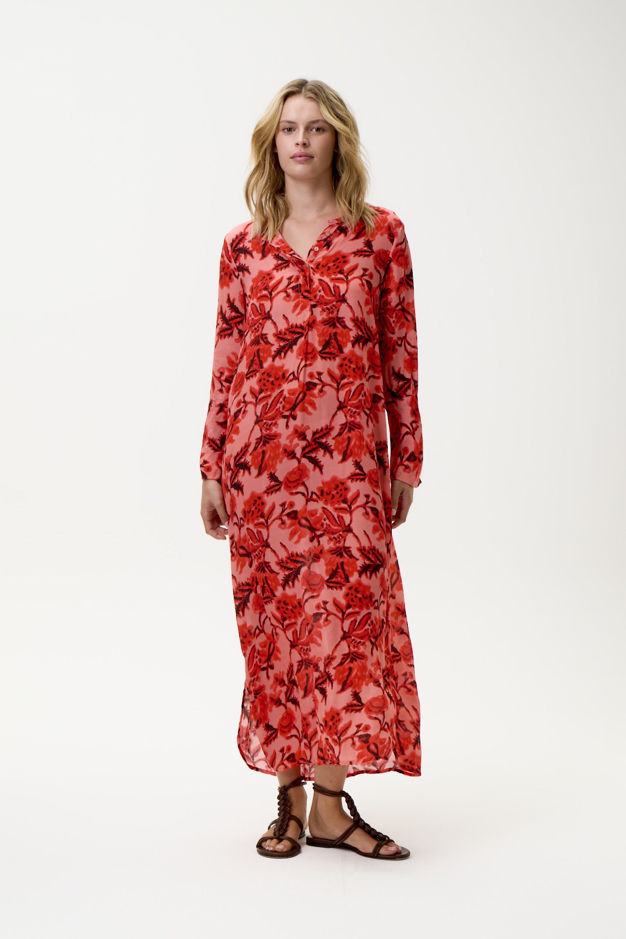 chinese dress ladies Long Genie-Ibiza-Viscose-Coral – oneseason